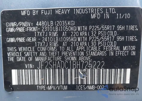 2011 Subaru Forester 2.5X Premium z USA, uszkodzony, nr VIN JF2SHADC1BH725222